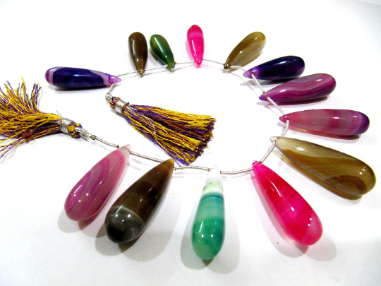 Natural Multi Color Chalcedony Tear Drop Plain 1 To 2inch Long Beads Strand 8''long