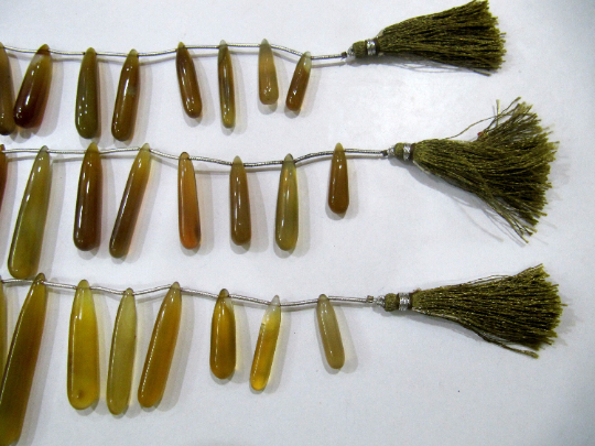 Natural Beer Quartz Chalcedony Plain Teardrop 22 To 50mm Beads Strand 8''long