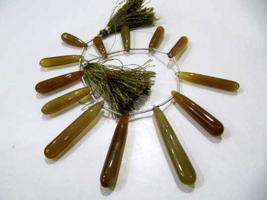 Natural Beer Quartz Chalcedony Plain Teardrop 22 To 50mm Beads Strand 8''long