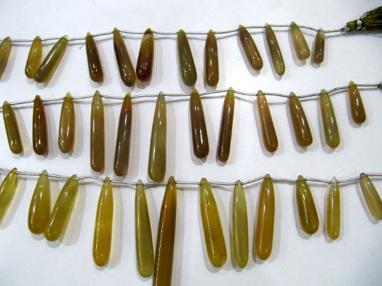 Natural Beer Quartz Chalcedony Plain Teardrop 22 To 50mm Beads Strand 8''long