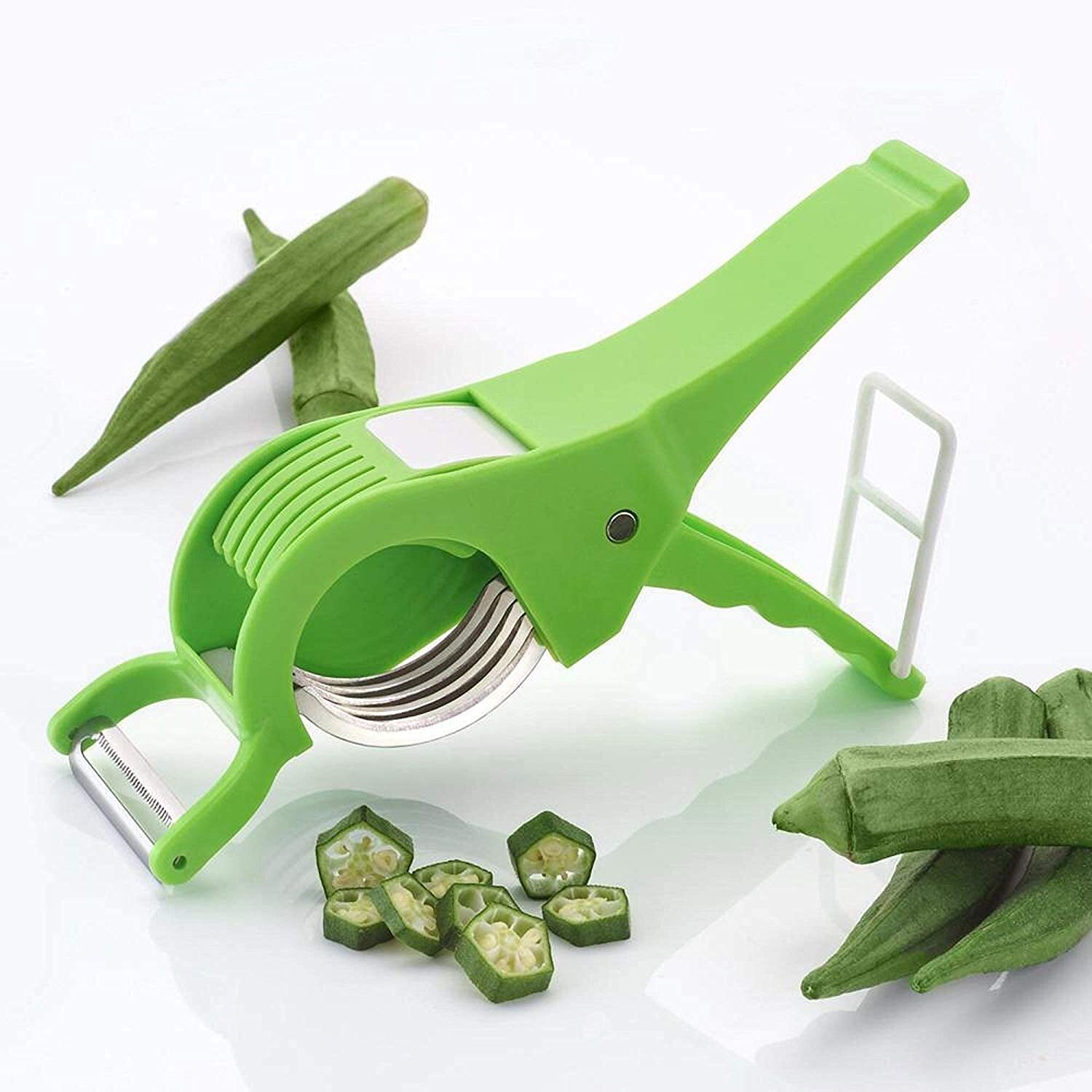 Vegetable Cutter - Plastic Body, Stainless Steel Blades, 20x6x5 Cm , Multi-colour, Smart Locking System, Pack Of 2 For Convenient Slicing & Peeling