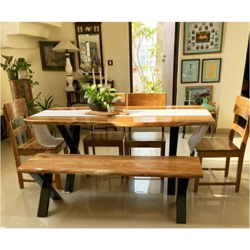 Polished Acacia Wood Lavage Dining Table Chair Set