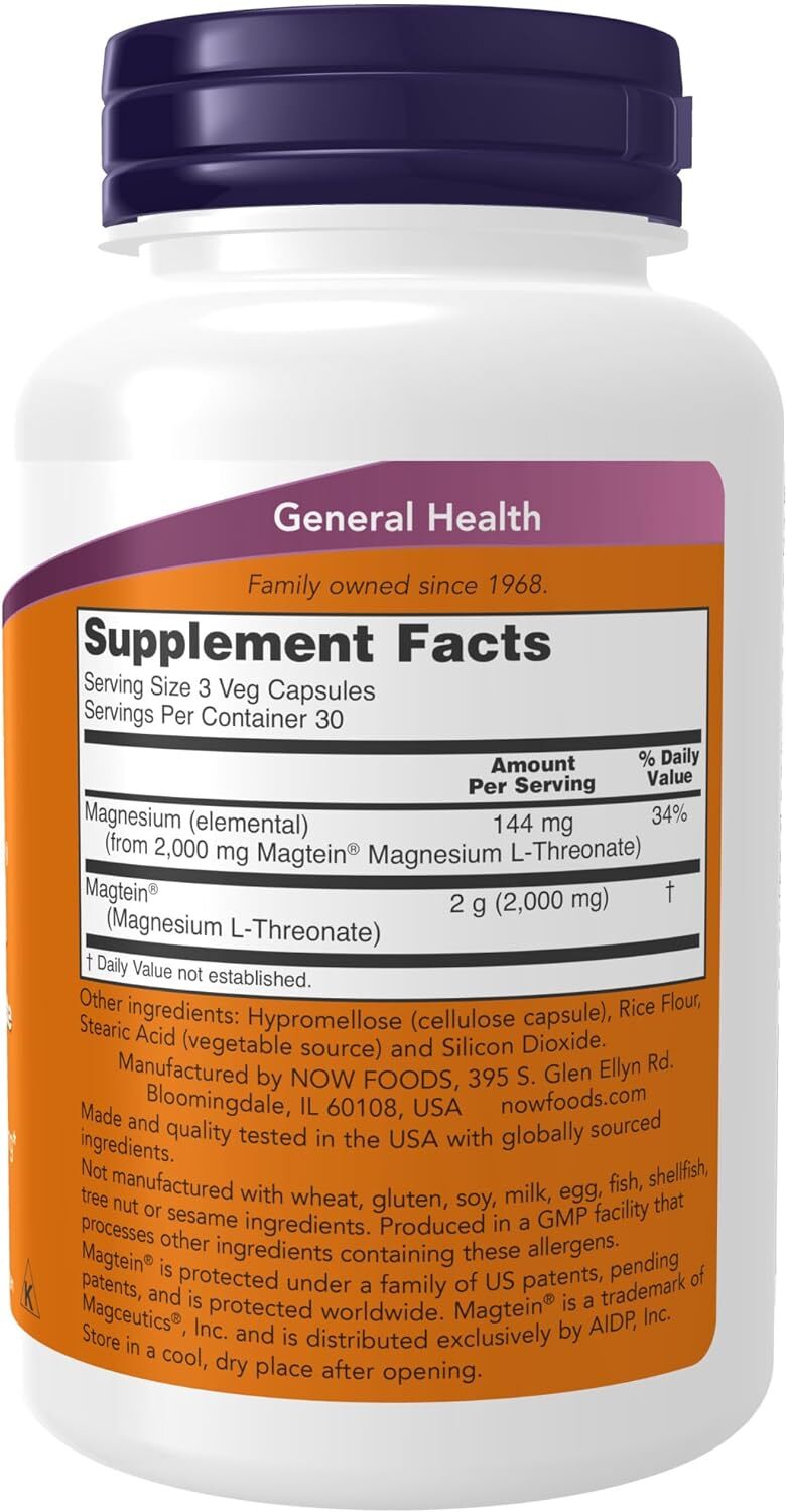Now Supplements, Magteina C With Patented Form Of Magnesium (Mg), Cognitive Support, 90 Veg Capsules