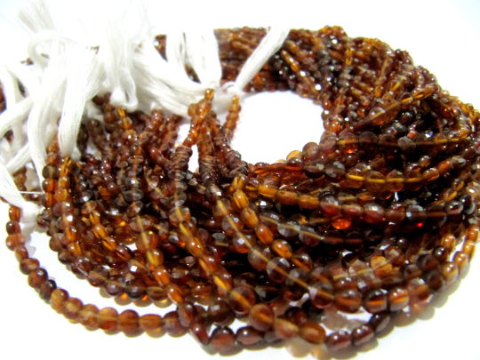Natural Hessonite Garnet Faceted Round Coin Shape 3.75mm Strand 13''long - Beads Colour: Red