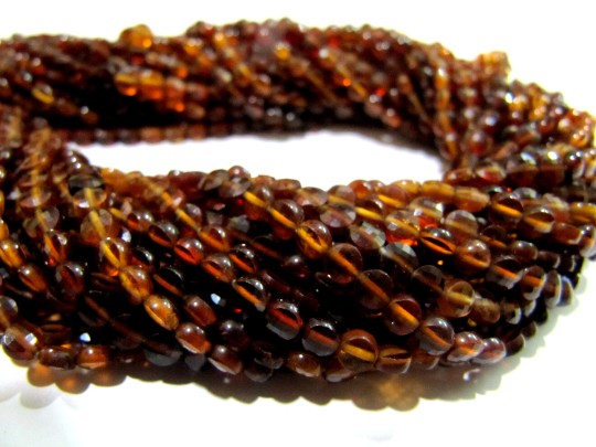 Natural Hessonite Garnet Faceted Round Coin Shape 3.75mm Strand 13''long - Beads Colour: Red