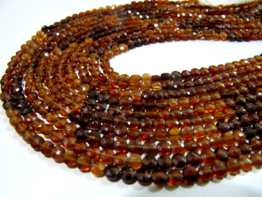 Natural Hessonite Garnet Faceted Round Coin Shape 3.75mm Strand 13''long - Beads Colour: Red