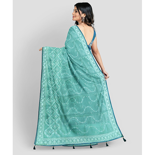 Sea Green Chiffon Back ( Arna Chiffon) Saree