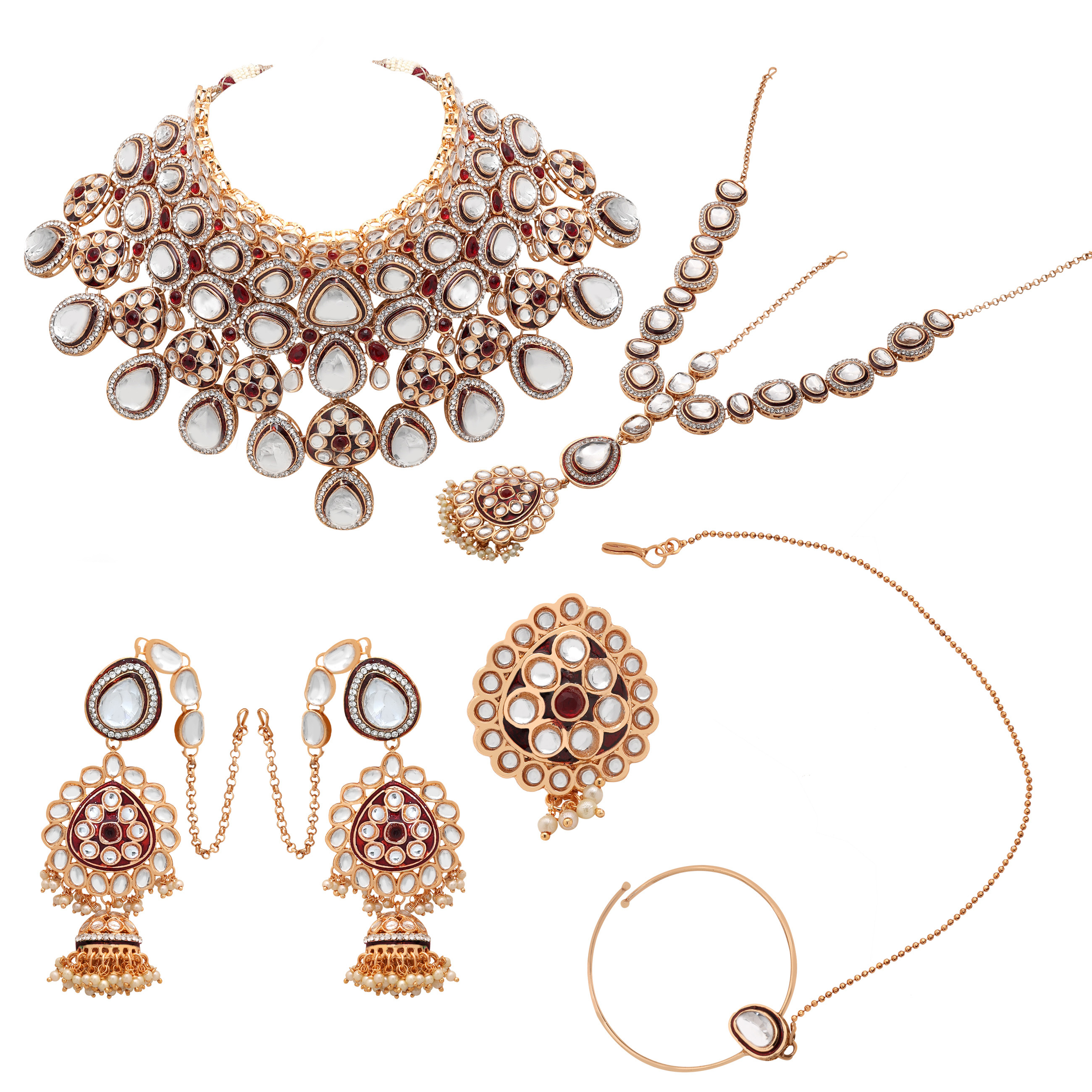 Dazzling Divinity Kundan Semi Bridal Rose Gold Plated Jewellery Set..