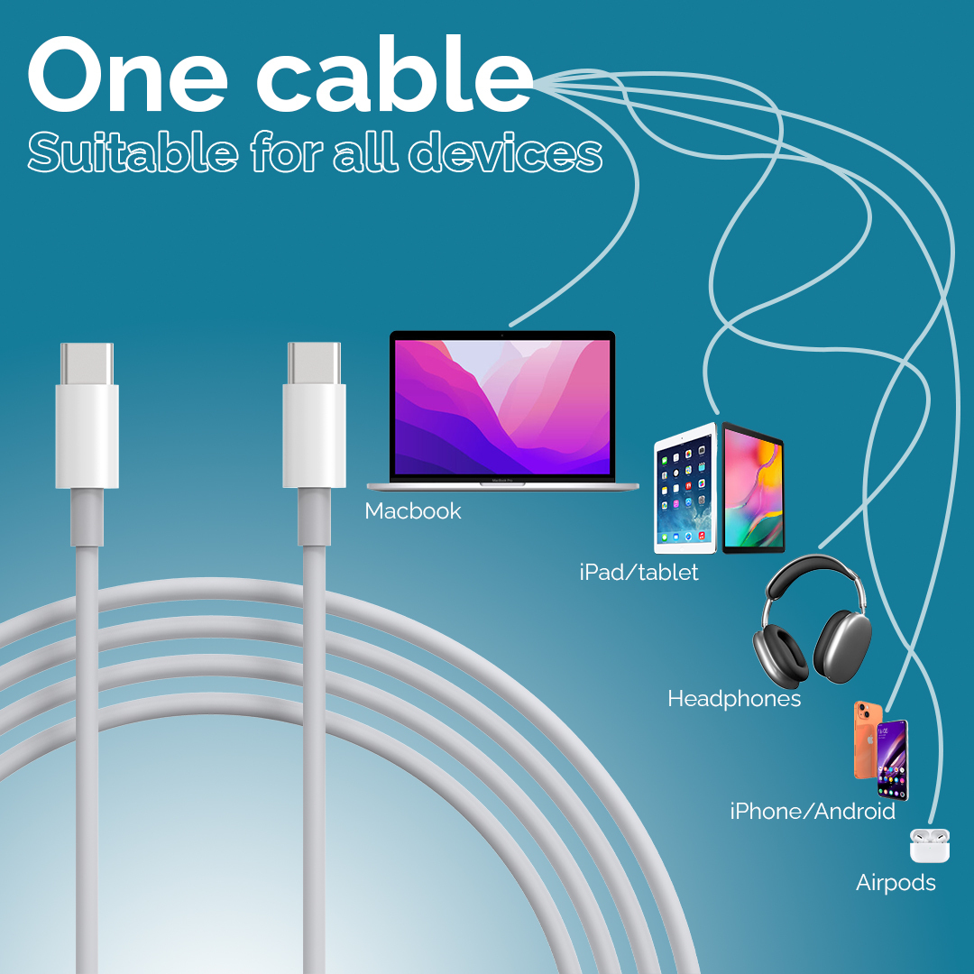 Compatibility C To C Usb Type Charging Cable 1 Meter White Plastic Copper 3a Data