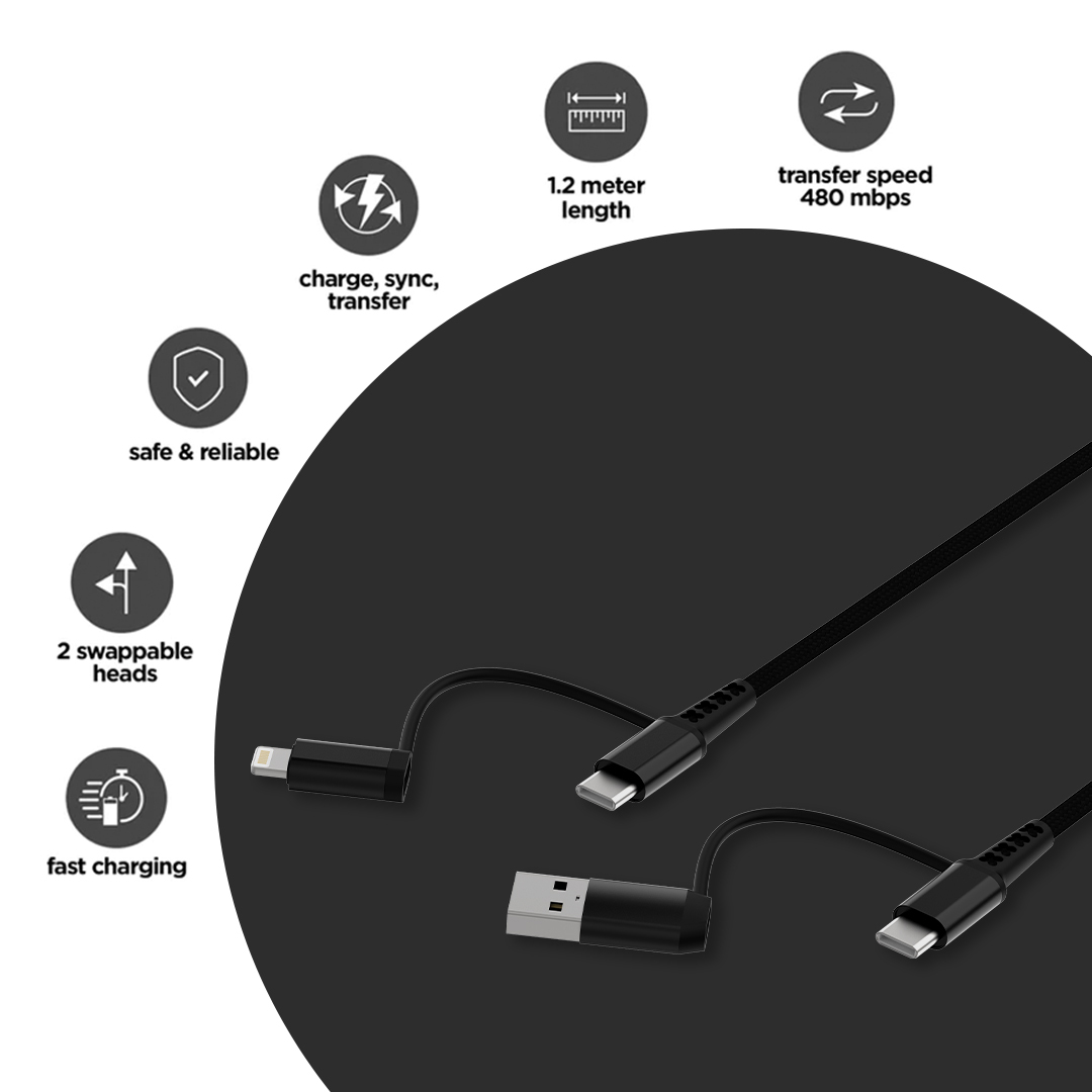4 In 1 Charging Cable (Android & Ios Apple) - Plastic/copper, 60w Super Fast Charging, Multi-tip Design, Compatible With Android Auto & Apple Carplay