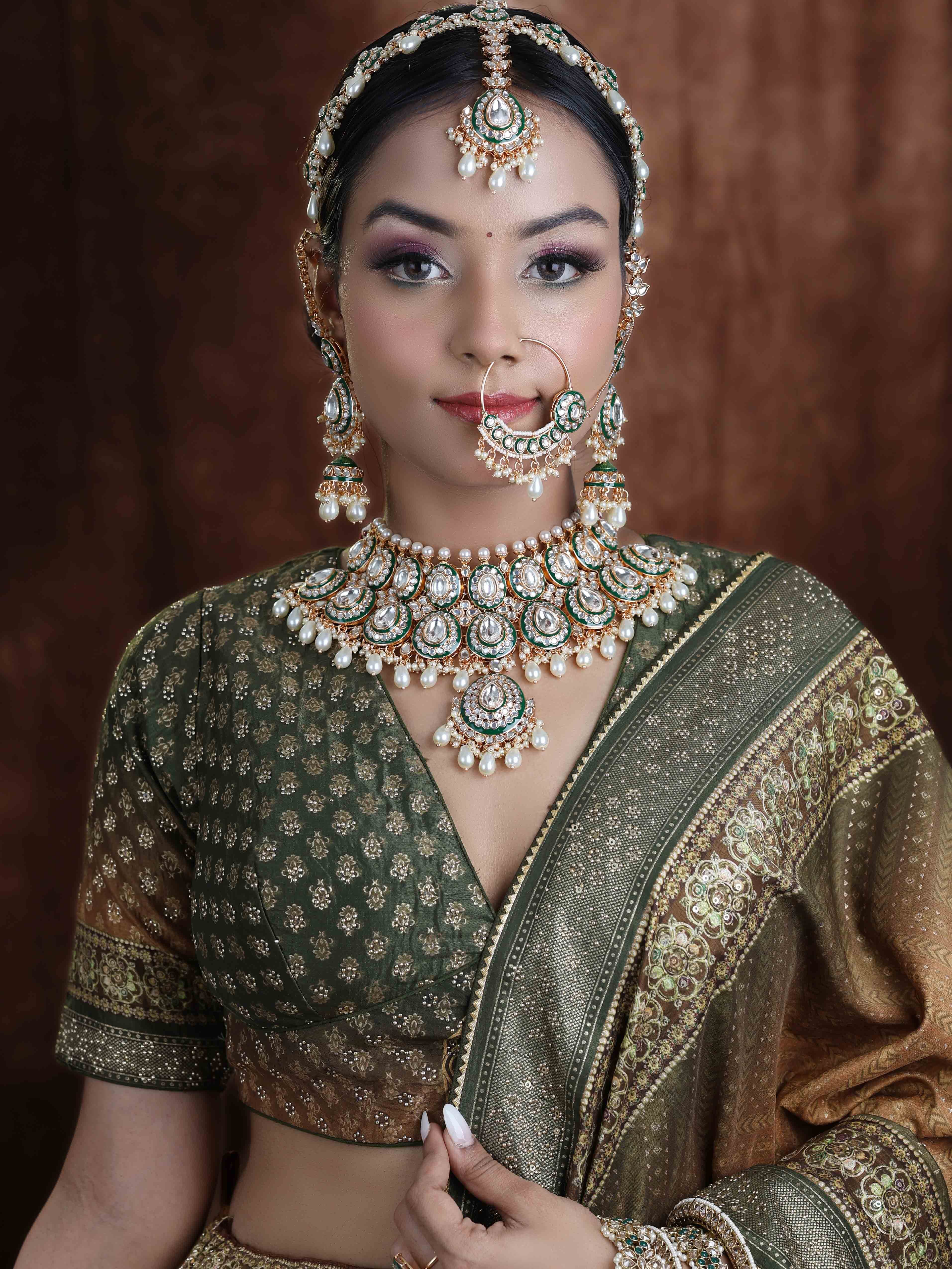 Kundan Luster Ensemble - Gold Plated Jewelry Set | 20 Cm Necklace 15 Cm Earrings Intricate Pearl And Kundan Work Adjustable Size For Wedding And Engagement