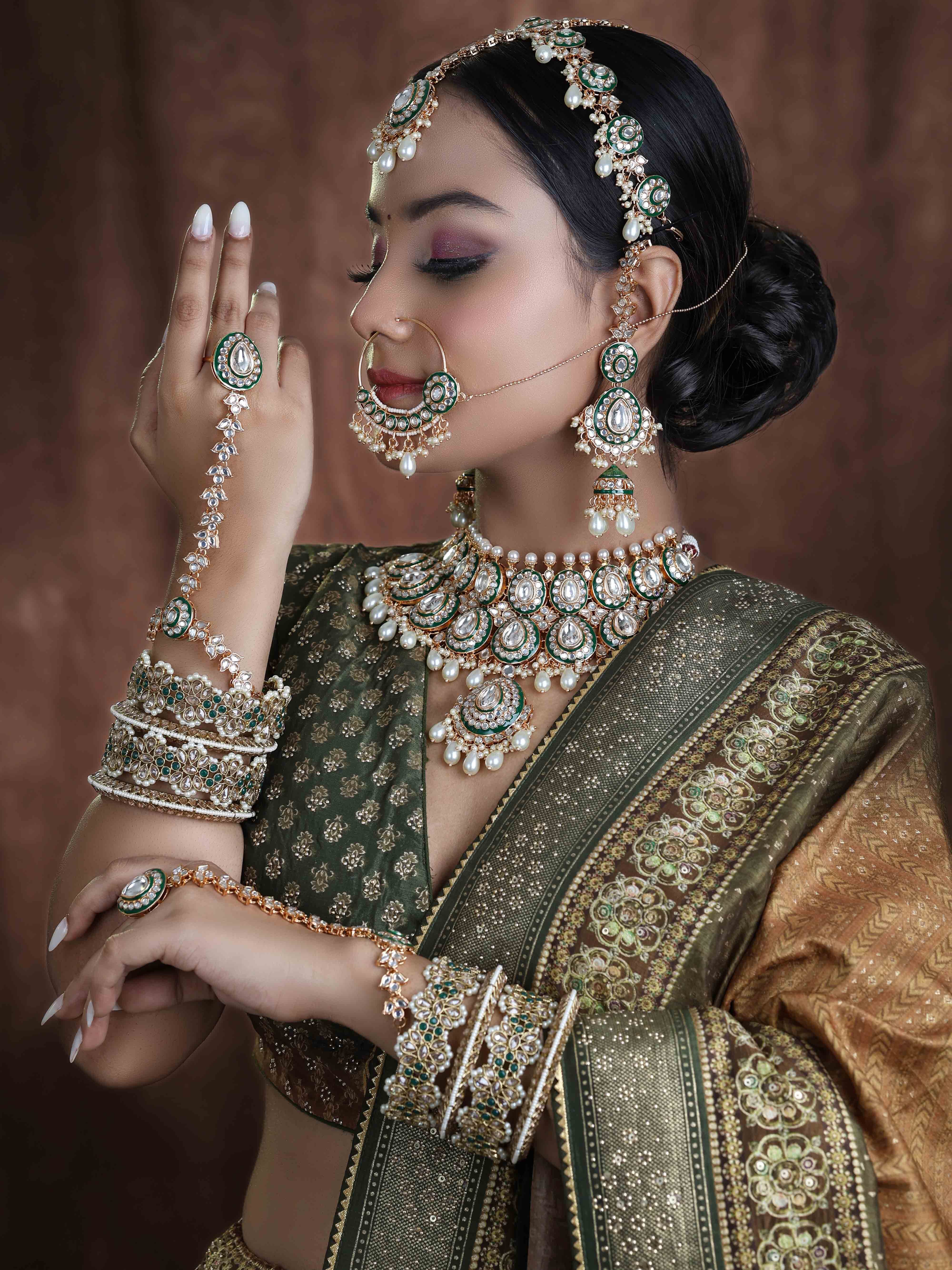 Kundan Luster Ensemble - Gold Plated Jewelry Set | 20 Cm Necklace 15 Cm Earrings Intricate Pearl And Kundan Work Adjustable Size For Wedding And Engagement