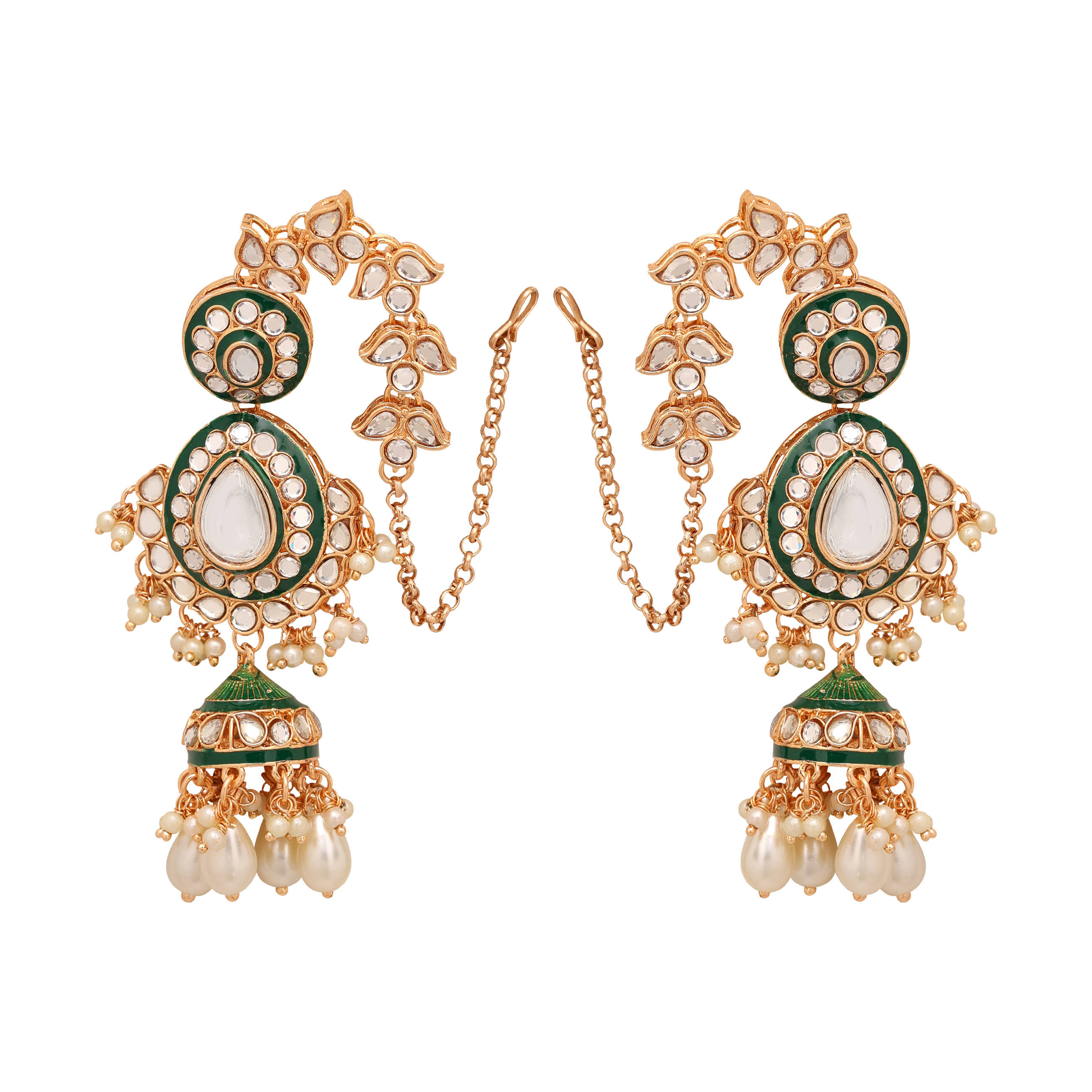 Kundan Luster Ensemble - Gold Plated Jewelry Set | 20 Cm Necklace 15 Cm Earrings Intricate Pearl And Kundan Work Adjustable Size For Wedding And Engagement