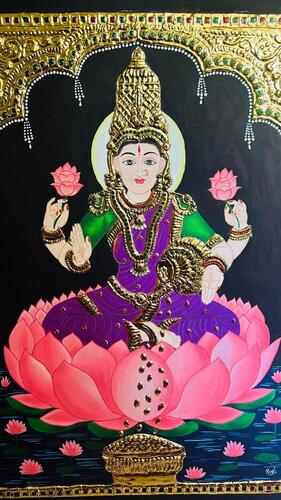 Color: Brown Laxmi Devi Tanjore Art