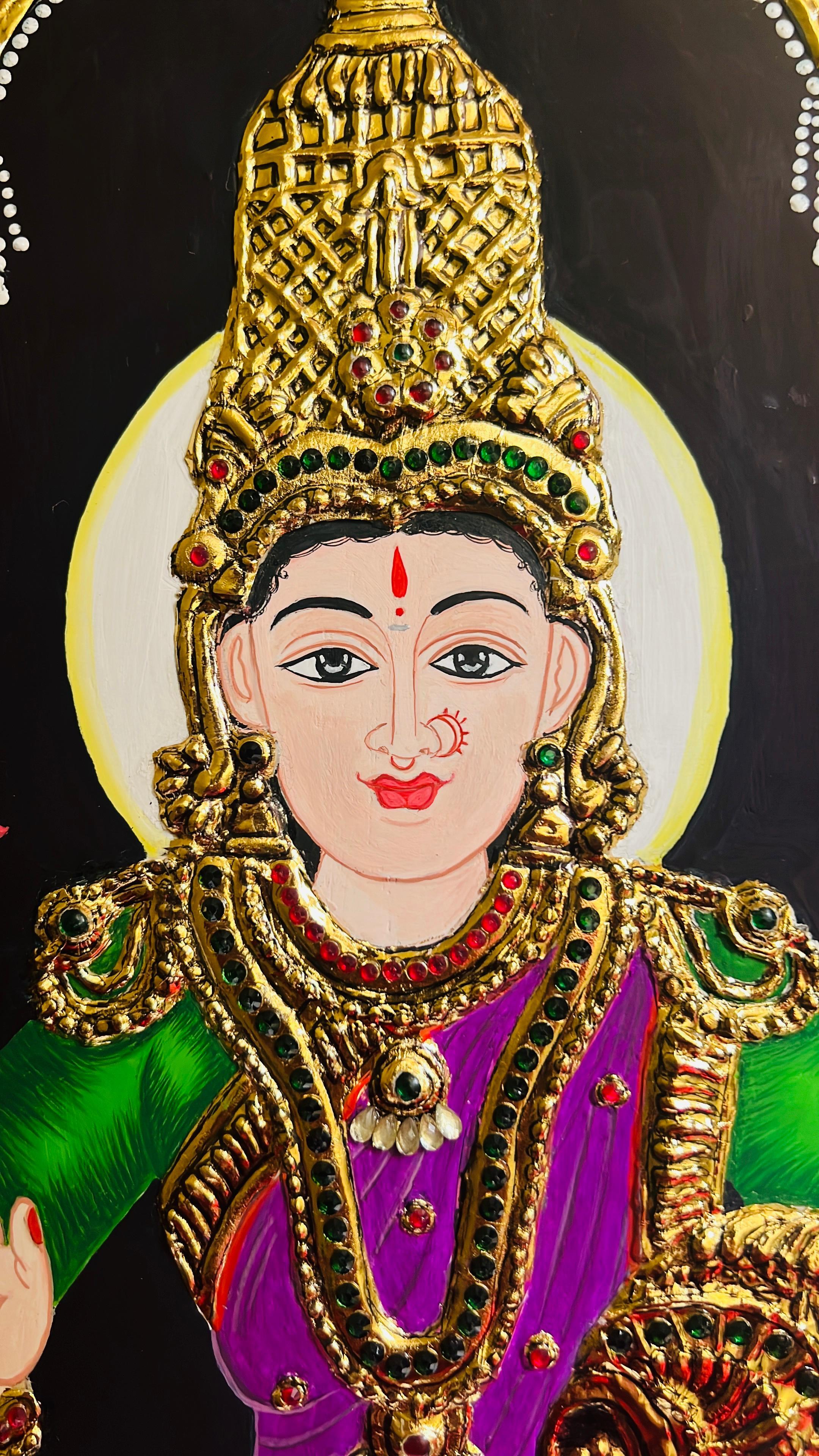 Color: Brown Laxmi Devi Tanjore Art