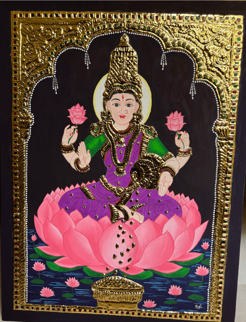 Color: Brown Laxmi Devi Tanjore Art
