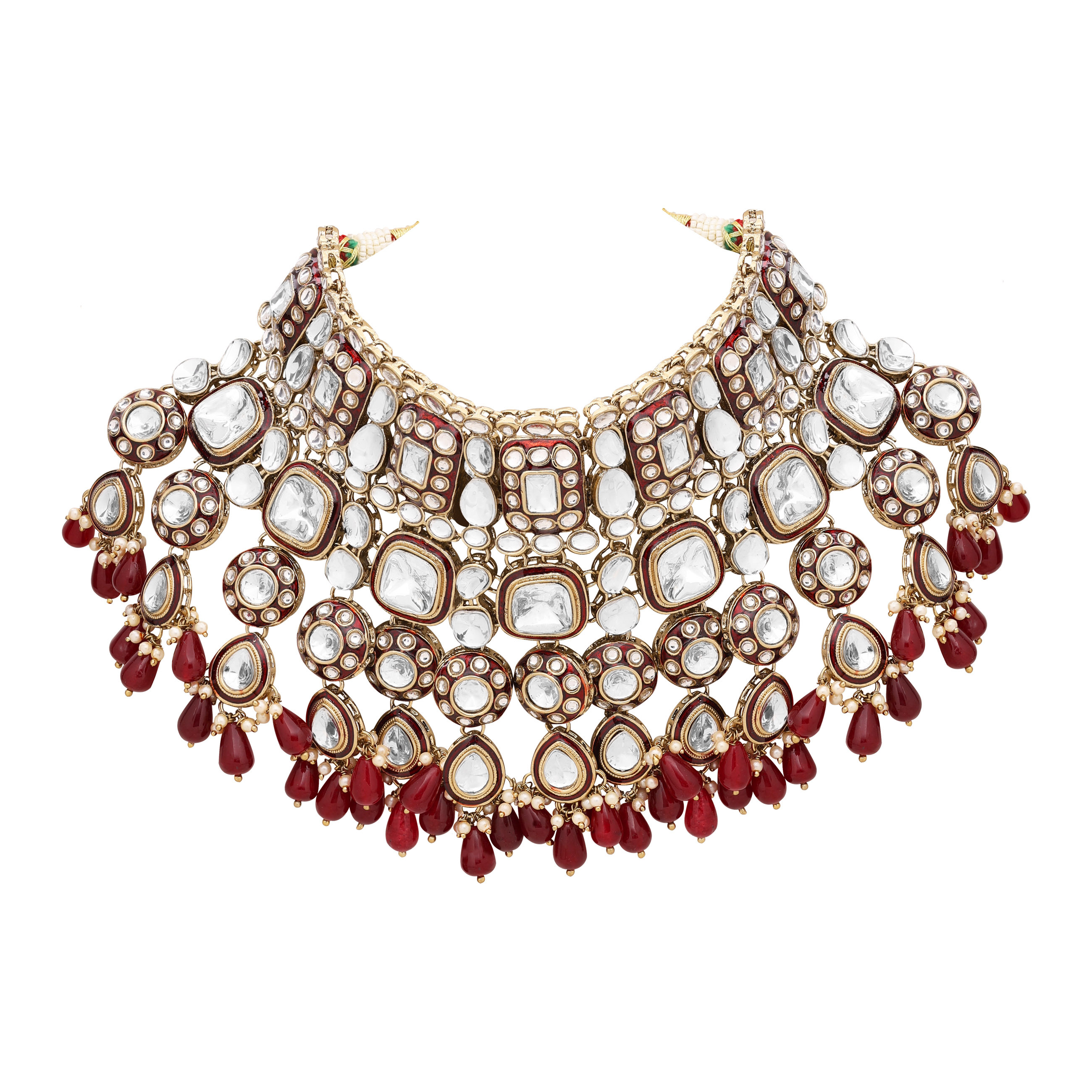 Square Splendor Bridal Choker Ensemble Dulhan Set - Color: Maroon