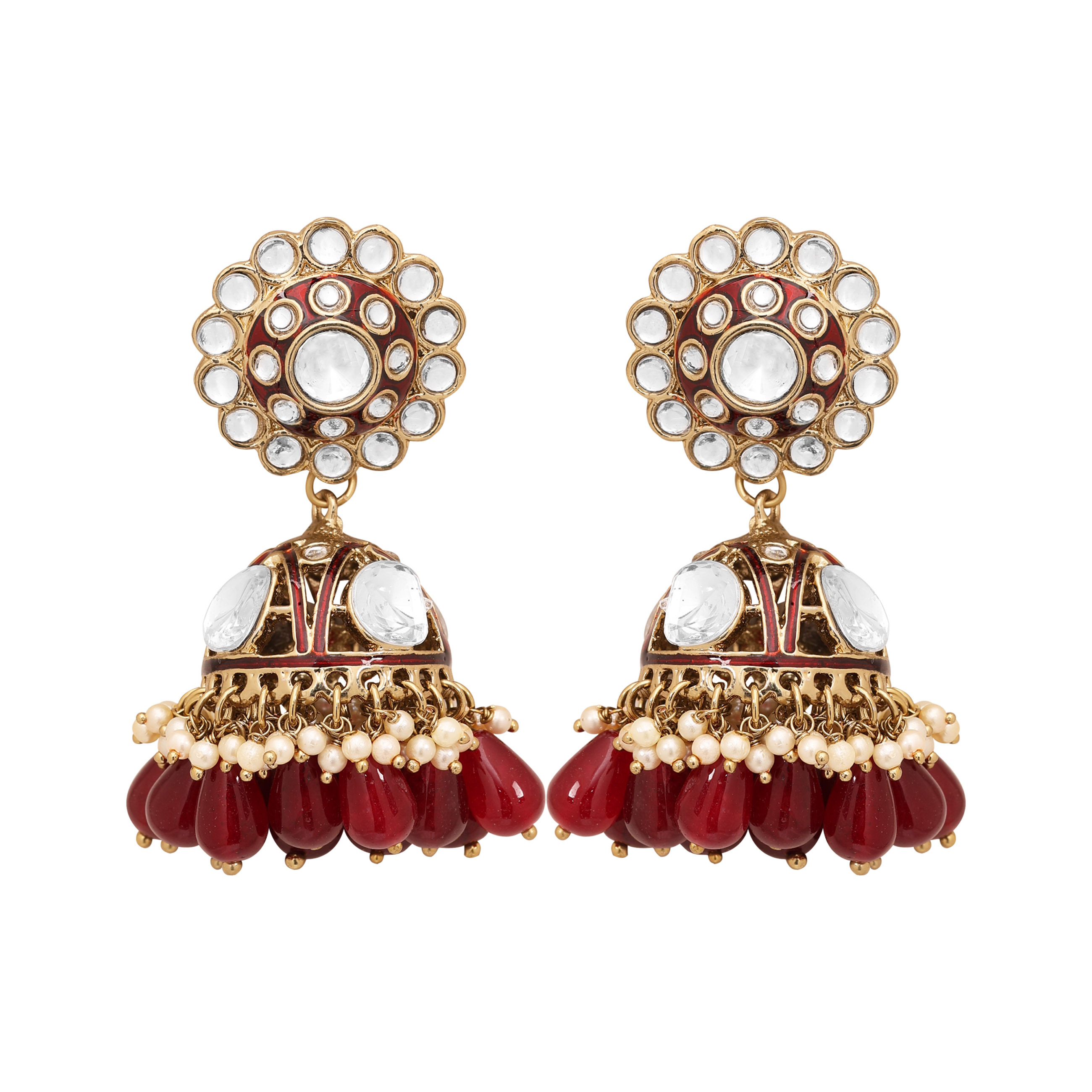 Square Splendor Bridal Choker Ensemble Dulhan Set - Color: Maroon