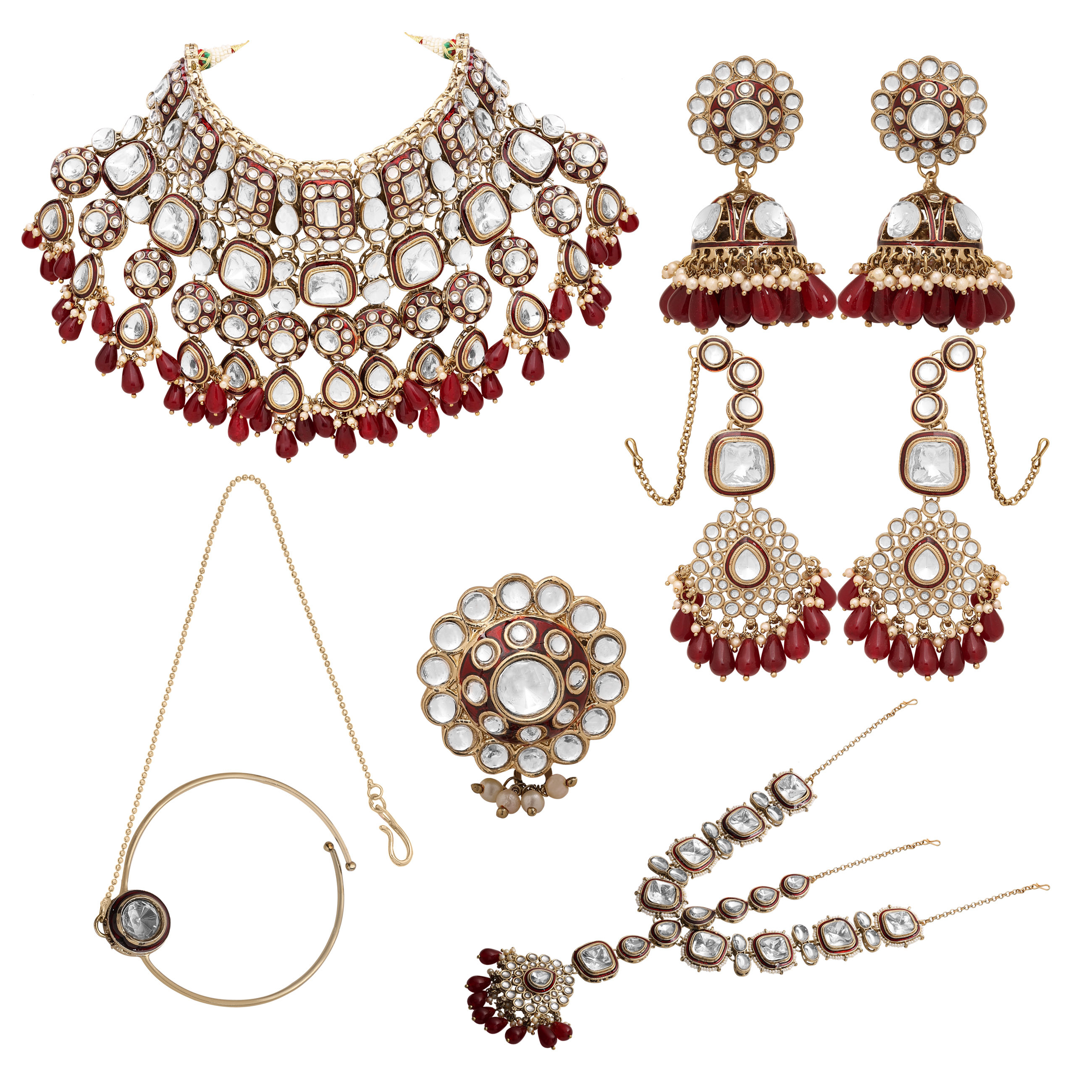 Square Splendor Bridal Choker Ensemble Dulhan Set - Color: Maroon