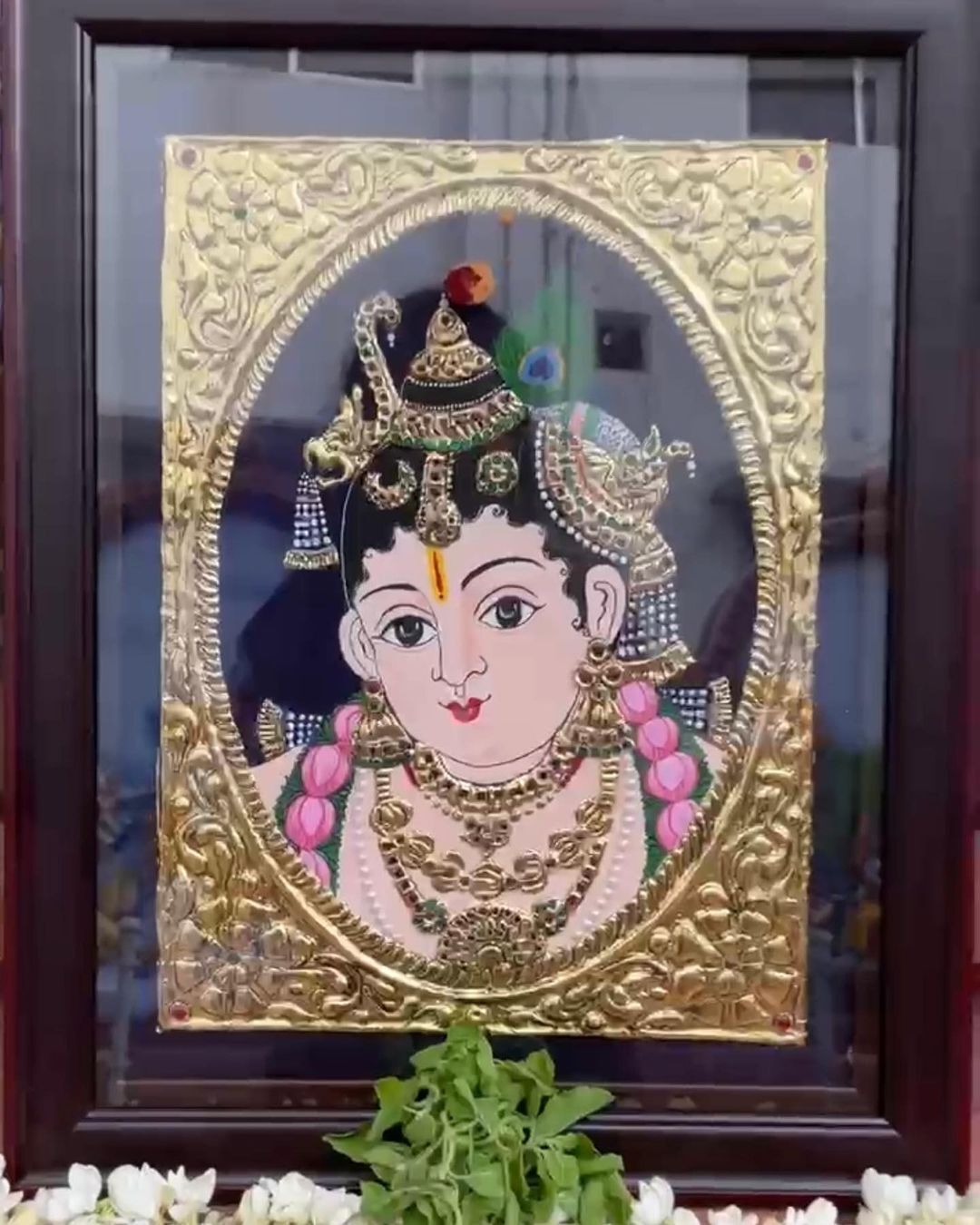 Color: Brown Krishna Tanjore Art