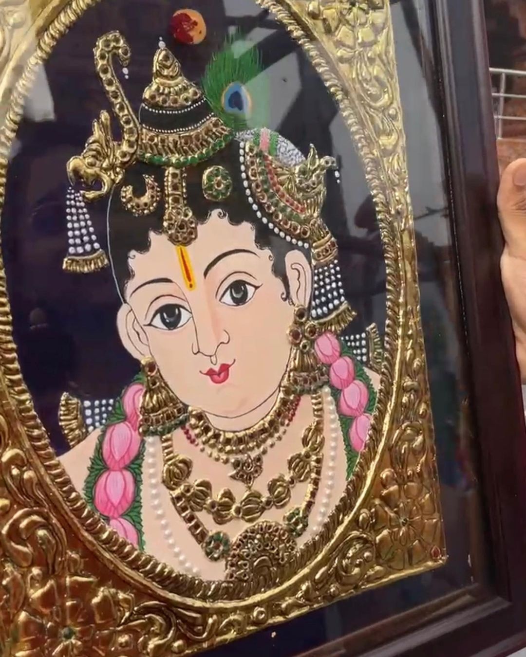 Color: Brown Krishna Tanjore Art