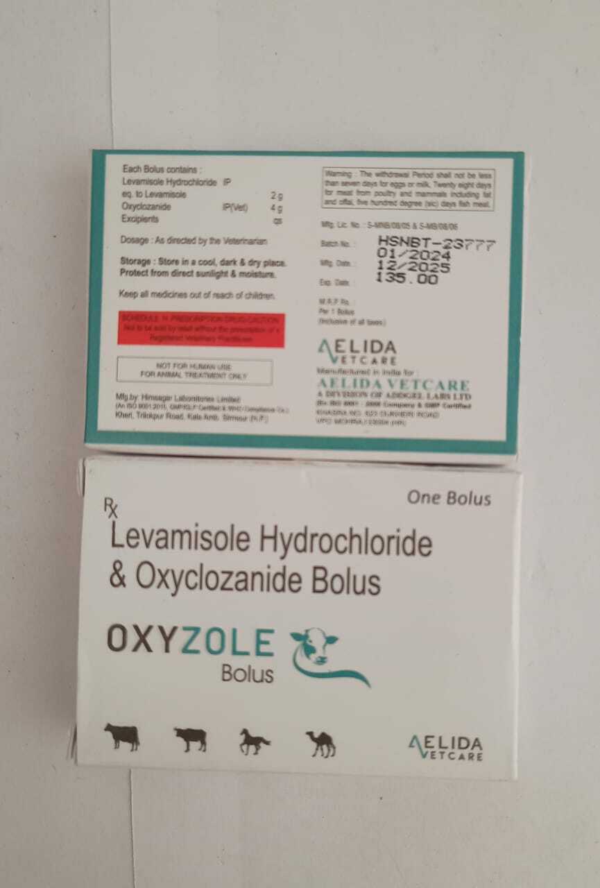 Levamisole Hydrochloride And Oxyclozanide Bolus - Veterinary Bolus, White Color, Active Ingredients: Levamisole, Oxyclozanide | Treatment For Bacterial And Parasitic Infections In Livestock, Box Packaging, 24 Months Shelf Life