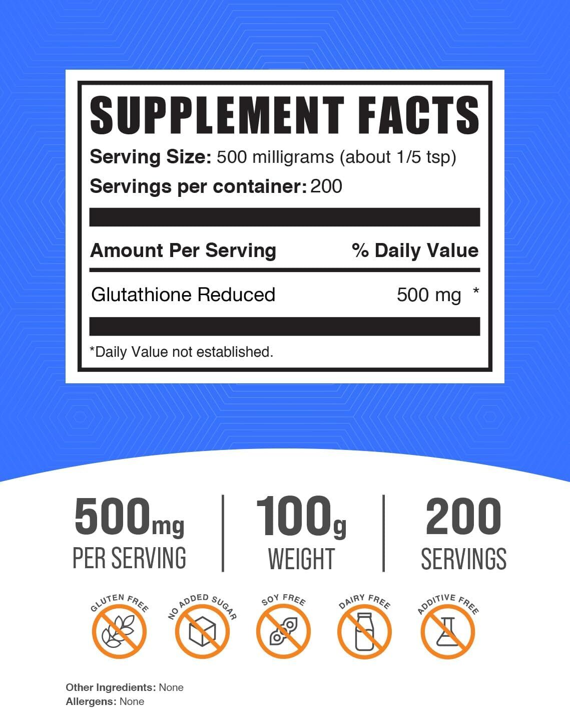 Bulksupplements.com Glutathione Reduced Powder 100 Gram - 200 Servings, High Potency Pure Powder, Supports Overall Health And Wellness