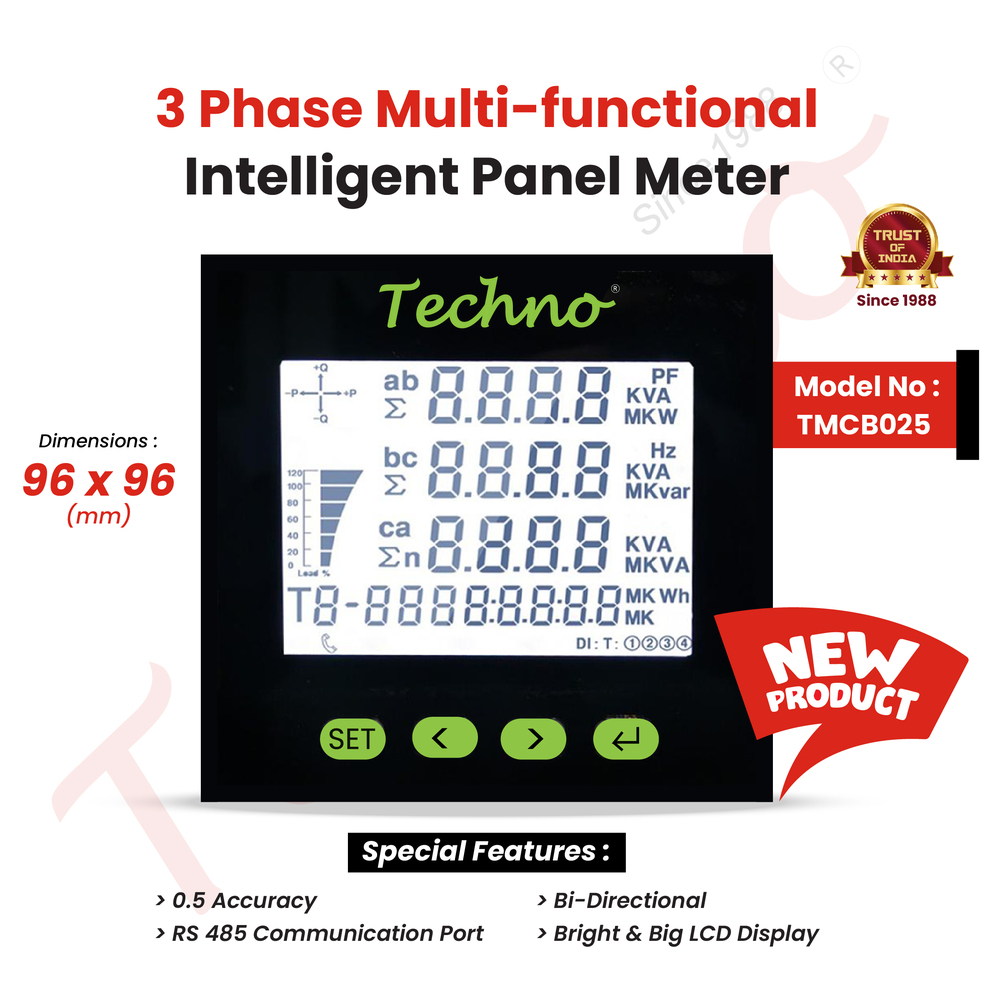 Black Three Phase Programmable Trivector Meters