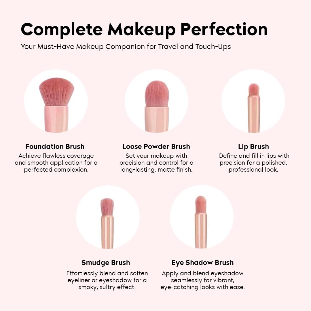 Makeup Brush Applicator Set Of 5 With Mirror & Pouch (Pack Of 5)