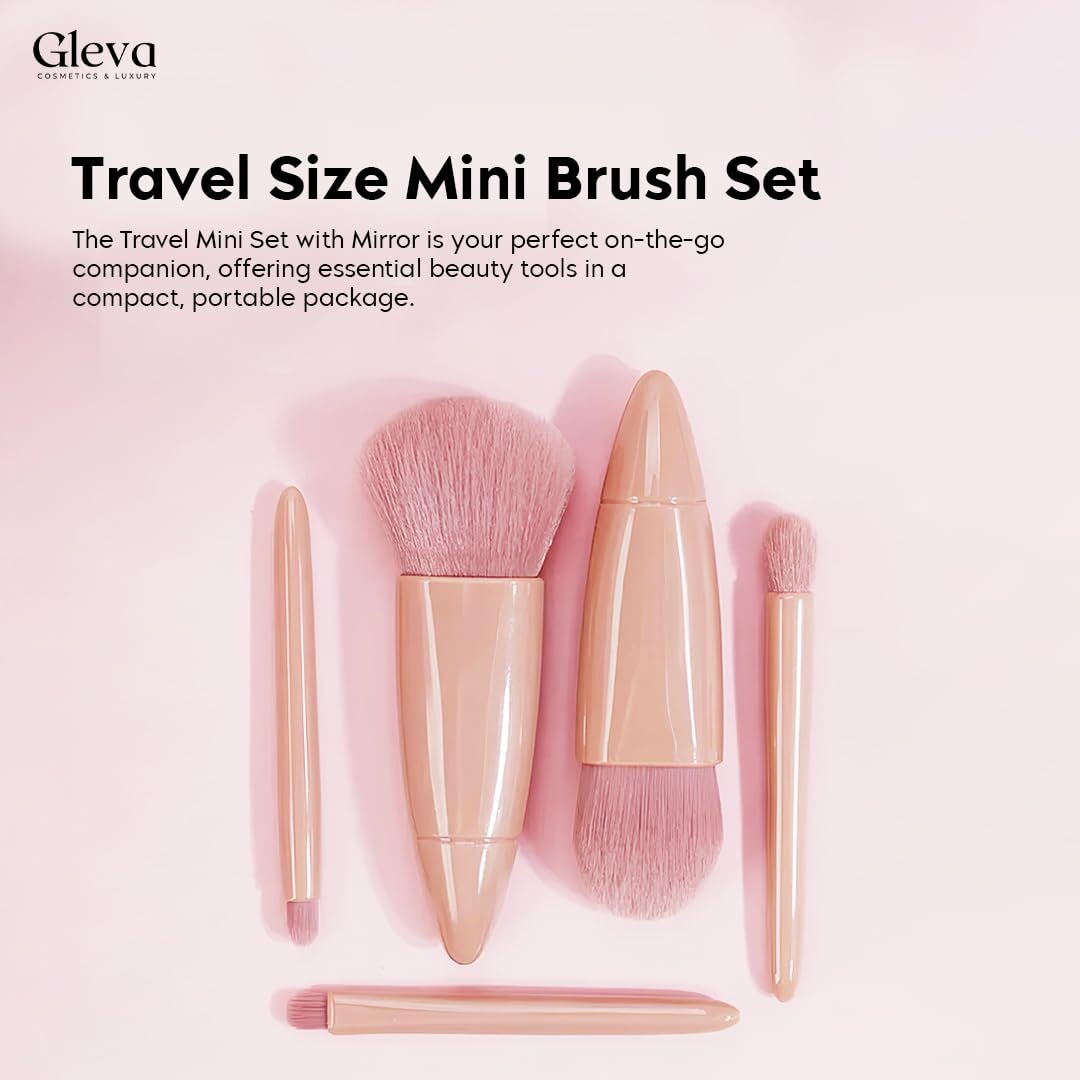 Makeup Brush Applicator Set Of 5 With Mirror & Pouch (Pack Of 5)