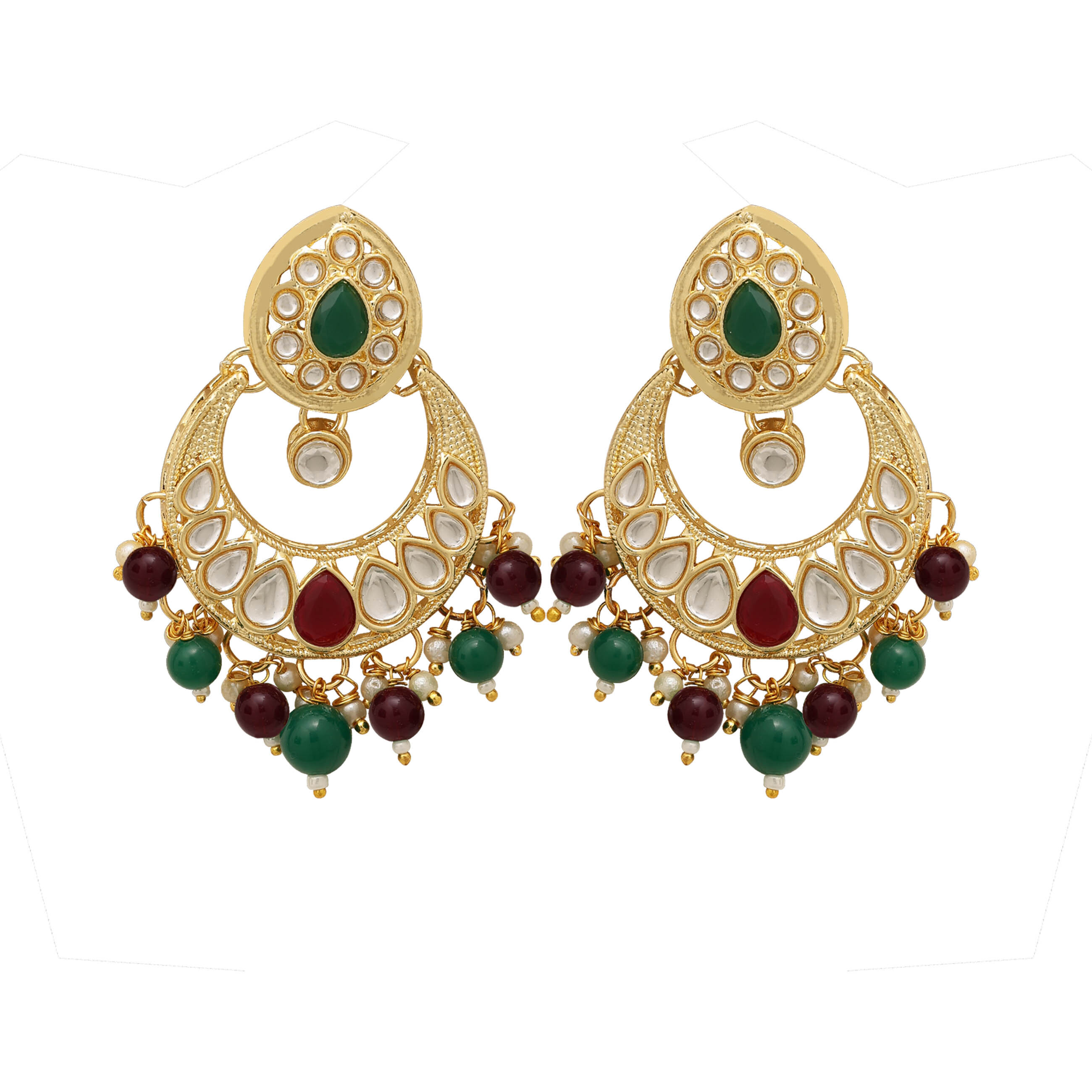 Blossoming Bride Kundan Choker Necklace Set - Alloy, 24x6 Cm Choker, 6x3.5 Cm Earrings, 11x3.5 Cm Maangtikka | Multicolor, Gold Plated, Channel Setting, Adjustable Size