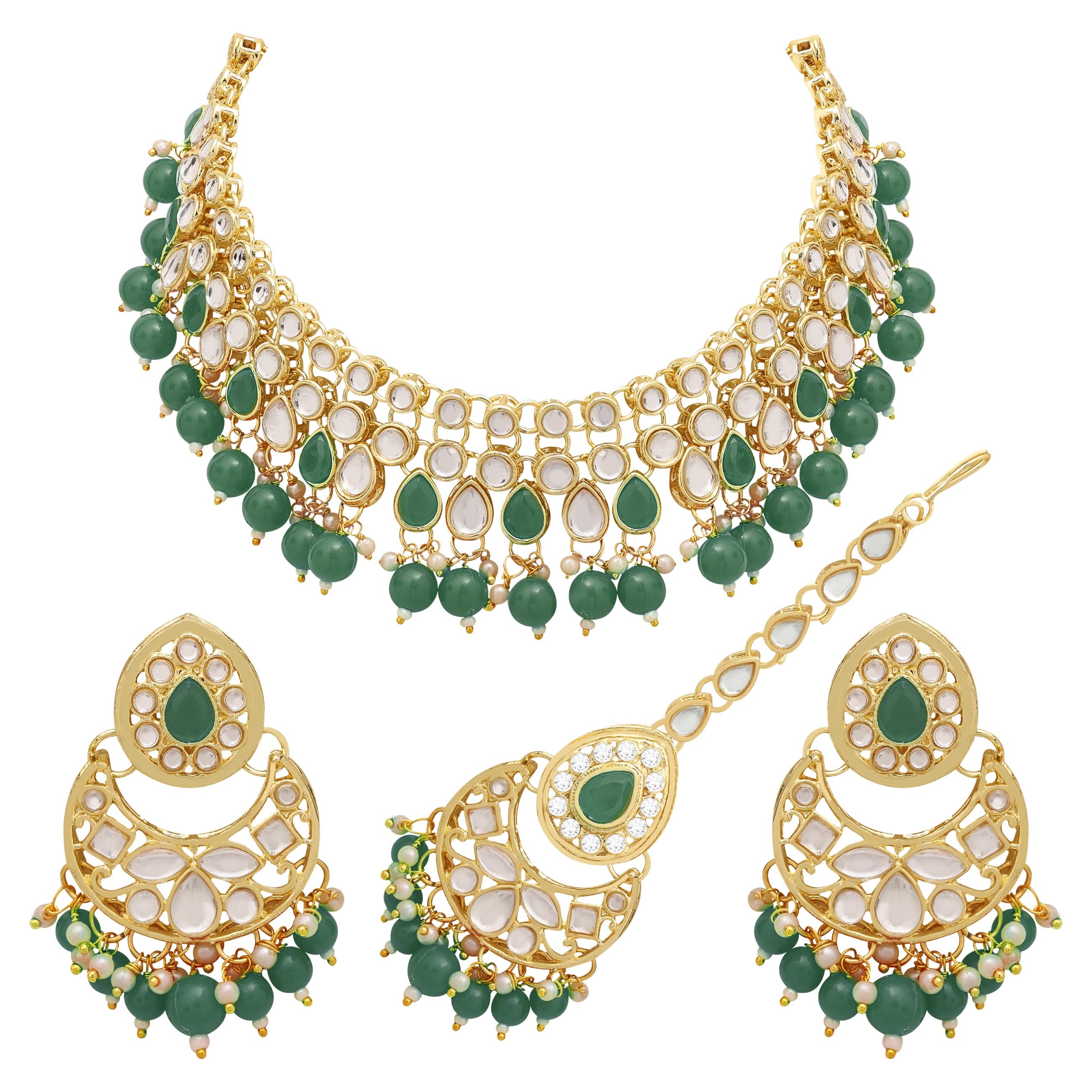 Emerald Elegance Kundan Choker Necklace Set