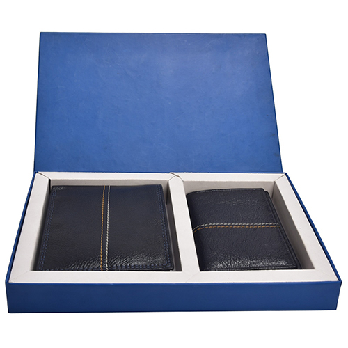 Navy Blue Stitched Leather Bi-Fold Wallet - High-Quality Leather, Various Sizes Available, Multiple Color Options | Professional Accessory for Modern Professionals, Ideal Corporate Gift