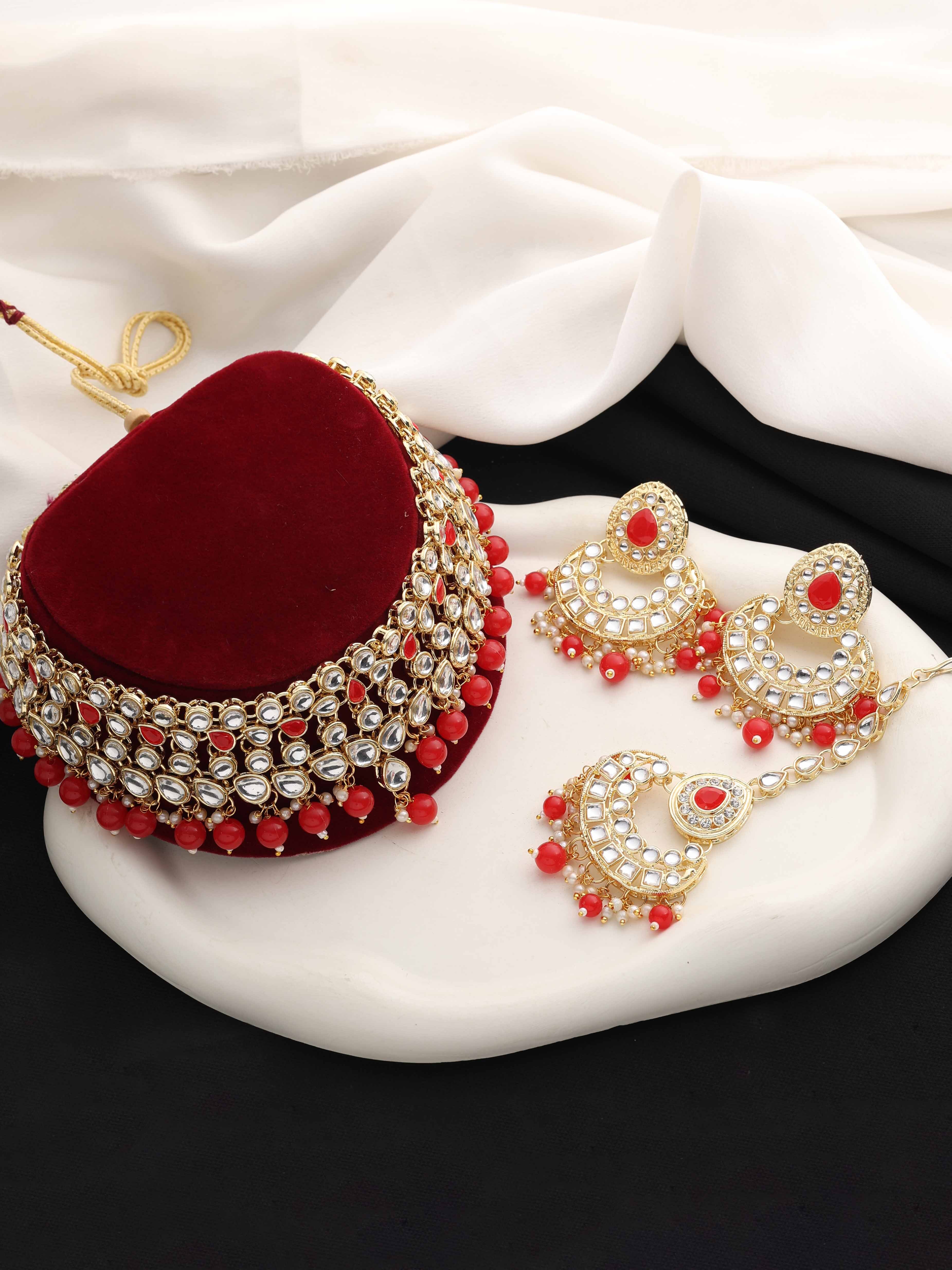 Classic Elegance Kundan Set For Women & Girls - Color: Red