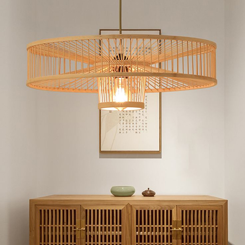 बांस की स्ट्रिक गोल पॉपा लटकती हुई लैंप