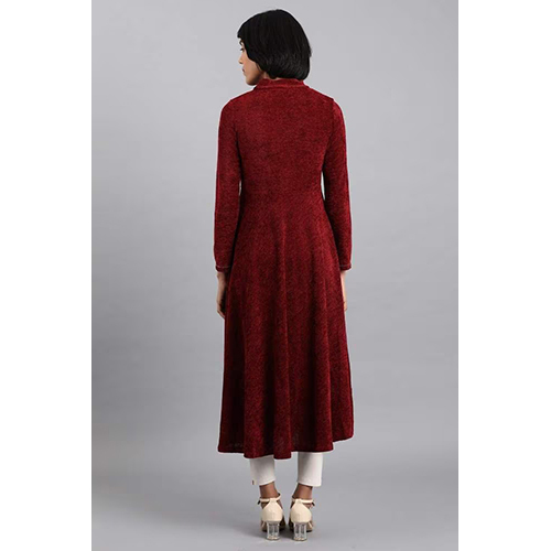 Washable W Maroon Mandarin Neck Winter Kurta