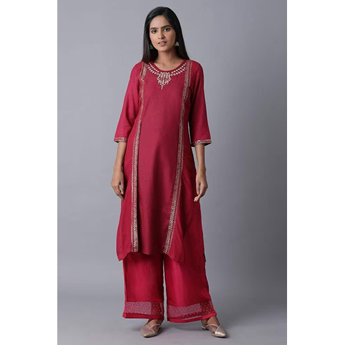 Washable W Maroon Printed Layer Kurta