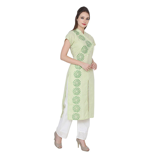 Washable Mirabella Green Block-print Khaadi-cotton Kurta