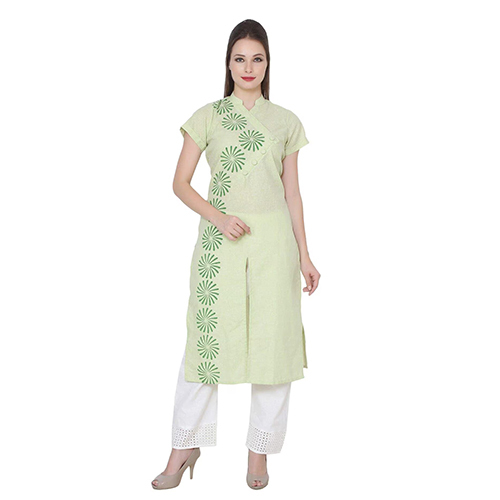 Washable Mirabella Green Block-print Khaadi-cotton Kurta