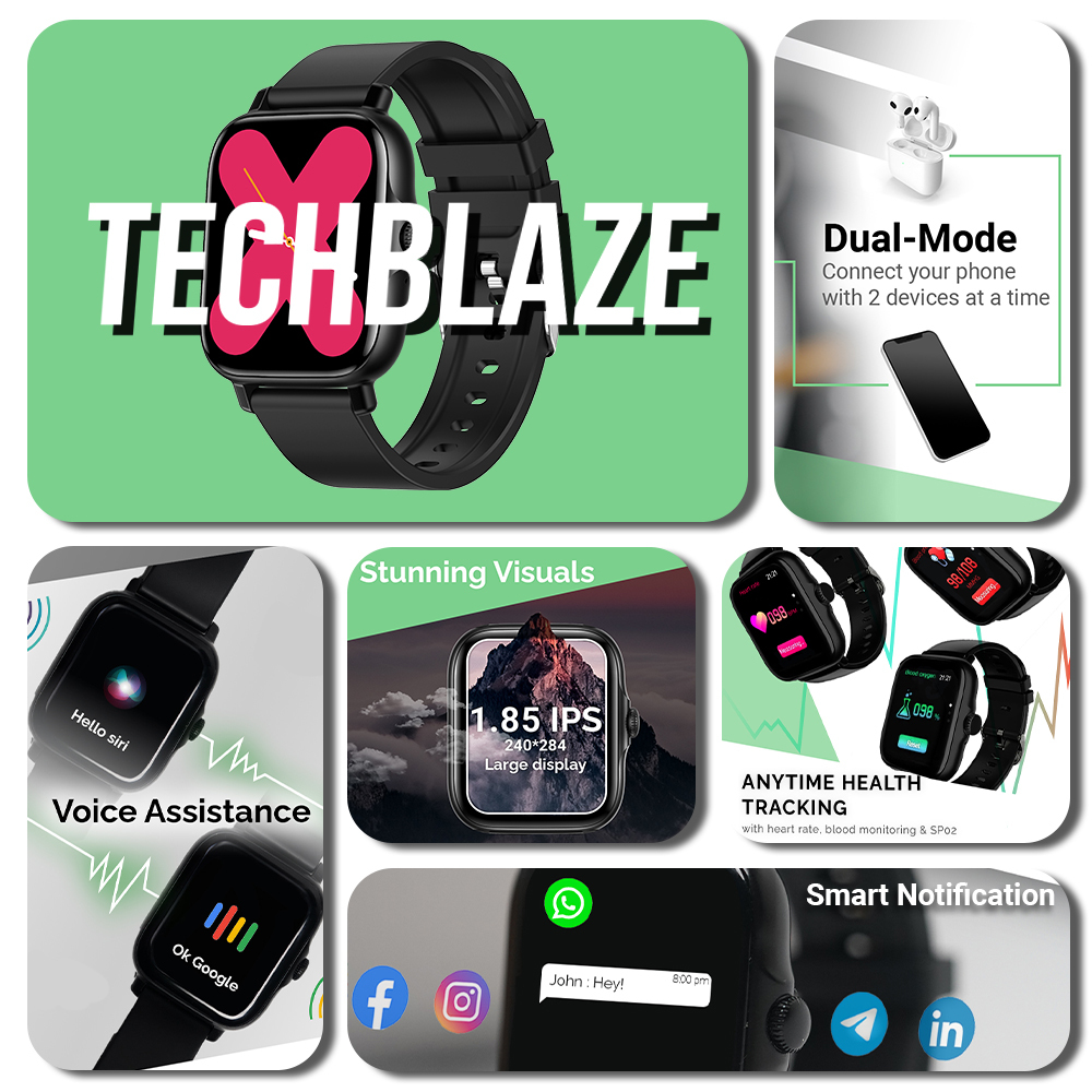 Tech Blaze Smart Watch - Color: Black