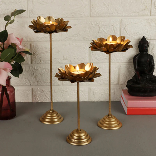 Candle Tealight Stand - High-quality Metal, Polished Finish | Handmade Artificial Piece For Elegant Home Decoration