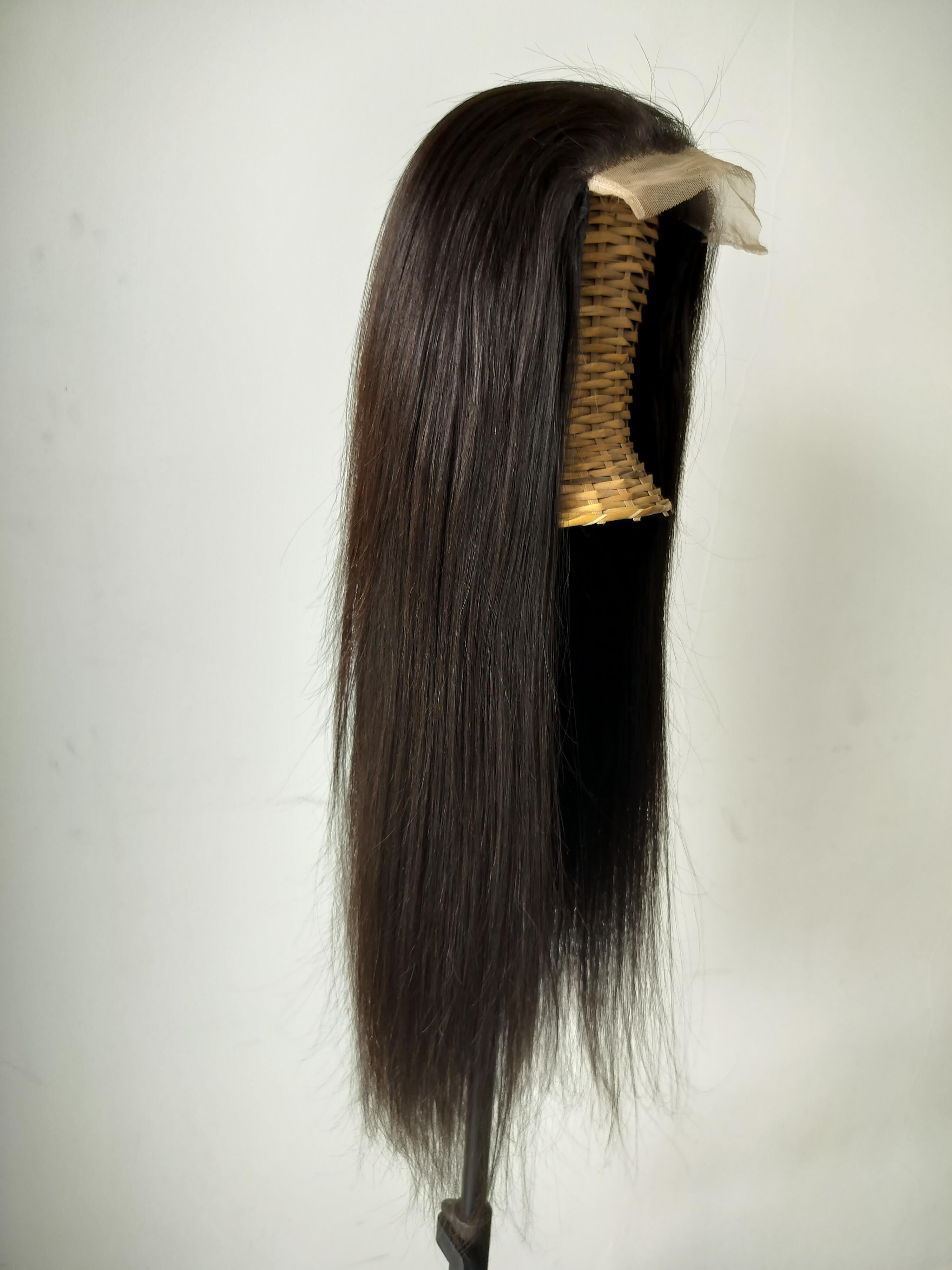 Women 28" Raw Indian Natural Black Straight Human Hair Closure Wig - Length: 28 Inch (In)