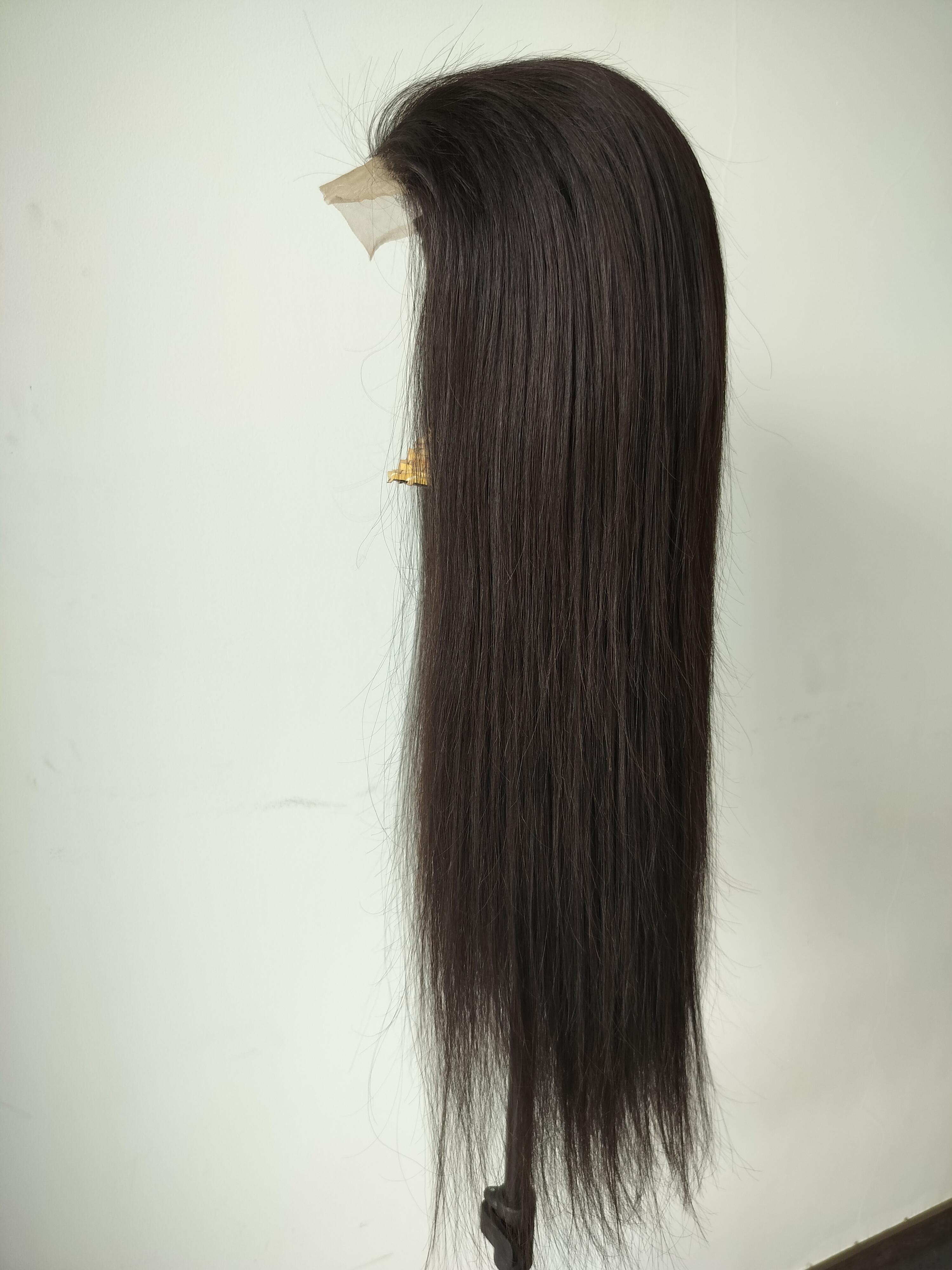 Women 28" Raw Indian Natural Black Straight Human Hair Closure Wig - Length: 28 Inch (In)