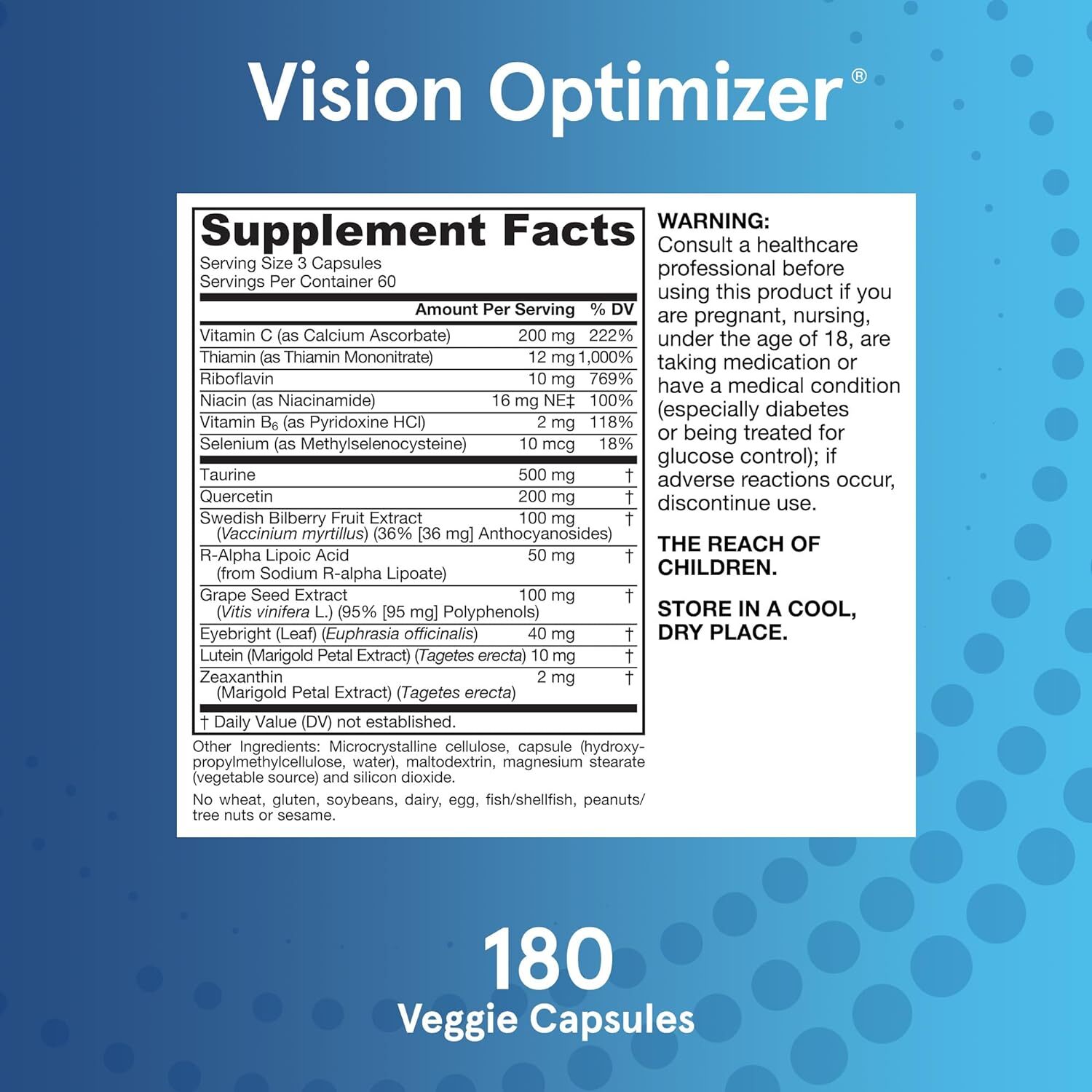 Jarrow Formulas Vision Optimizer Veggie Capsules - 180 Count | Antioxidant Blend, Eye Health Support, Gluten-free, Non-gmo, Vegan Capsules