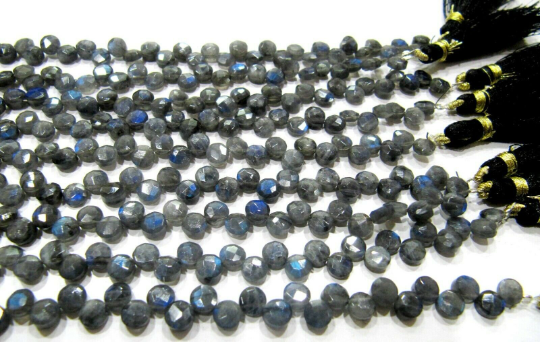 Natural Labradorite Coin Shape 5-6mm Beads Sold Per Strand 8 Inch Long - Beads Colour: Grey