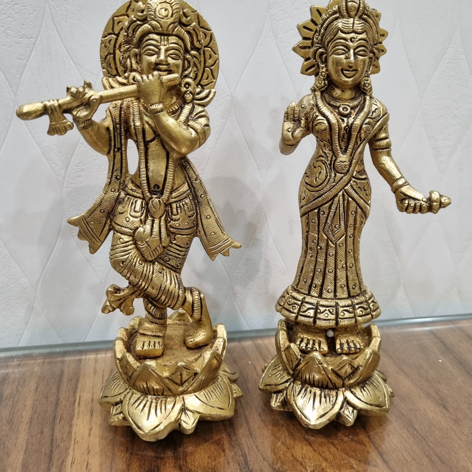 Radha Krishna Brass Statue - 6.5 Inch Height, Antique Yellow Finish | Elegant Decorative Showpiece For Home & Puja Room, Ideal For Gifting