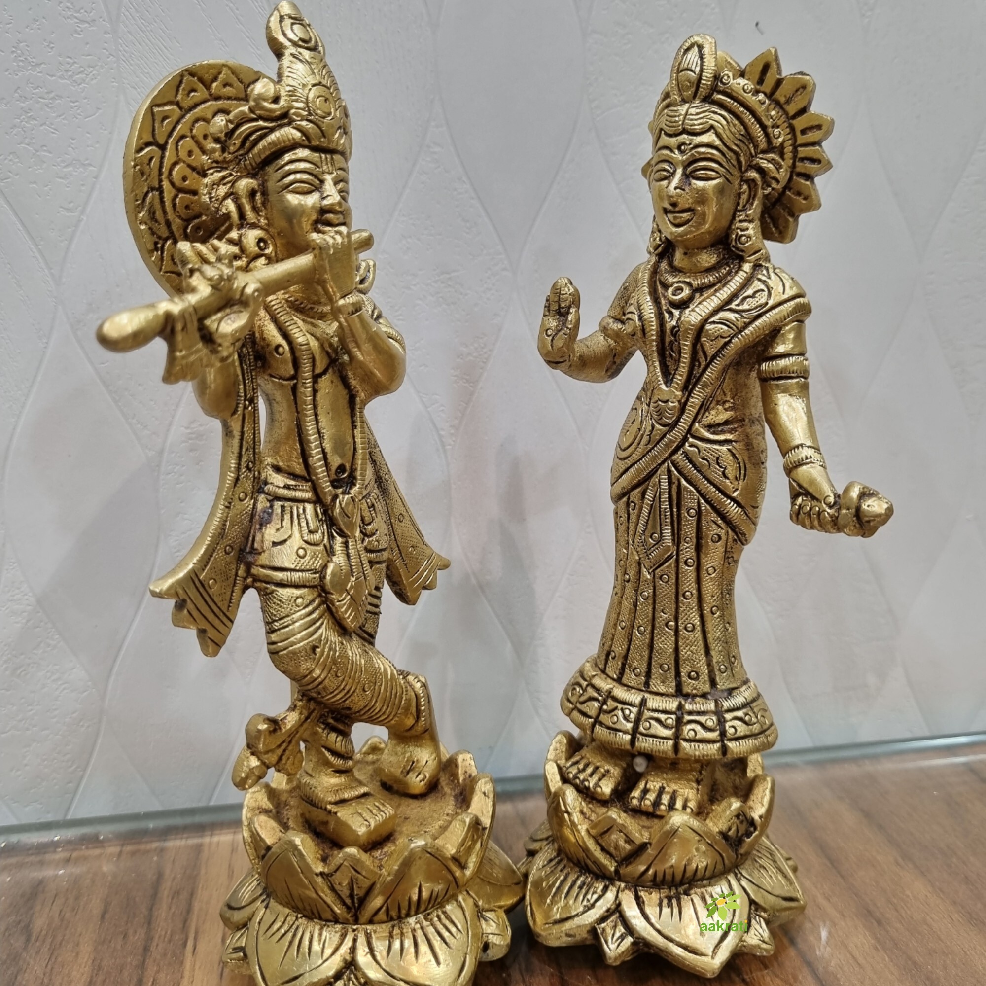 Radha Krishna Brass Statue - 6.5 Inch Height, Antique Yellow Finish | Elegant Decorative Showpiece For Home & Puja Room, Ideal For Gifting