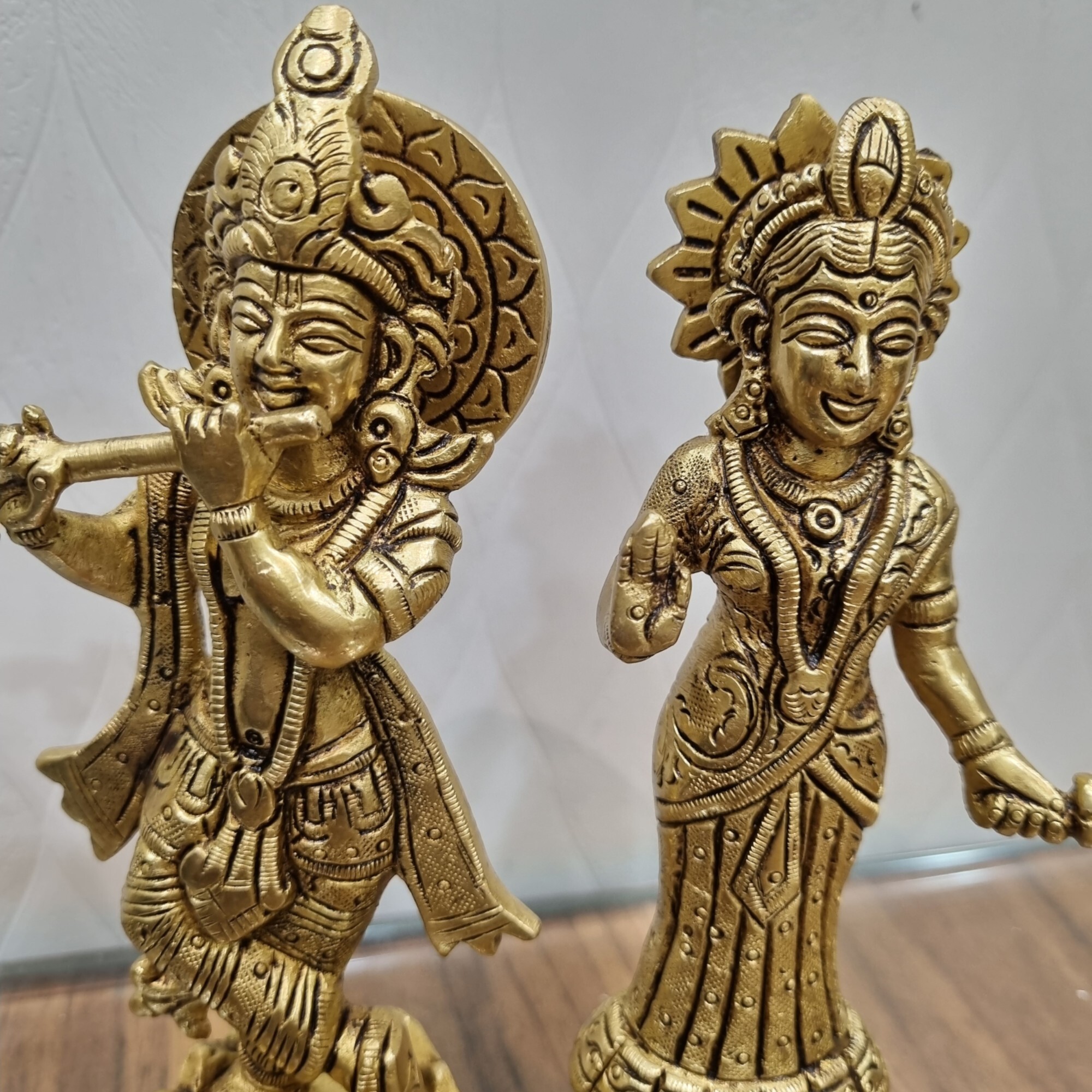 Radha Krishna Brass Statue - 6.5 Inch Height, Antique Yellow Finish | Elegant Decorative Showpiece For Home & Puja Room, Ideal For Gifting
