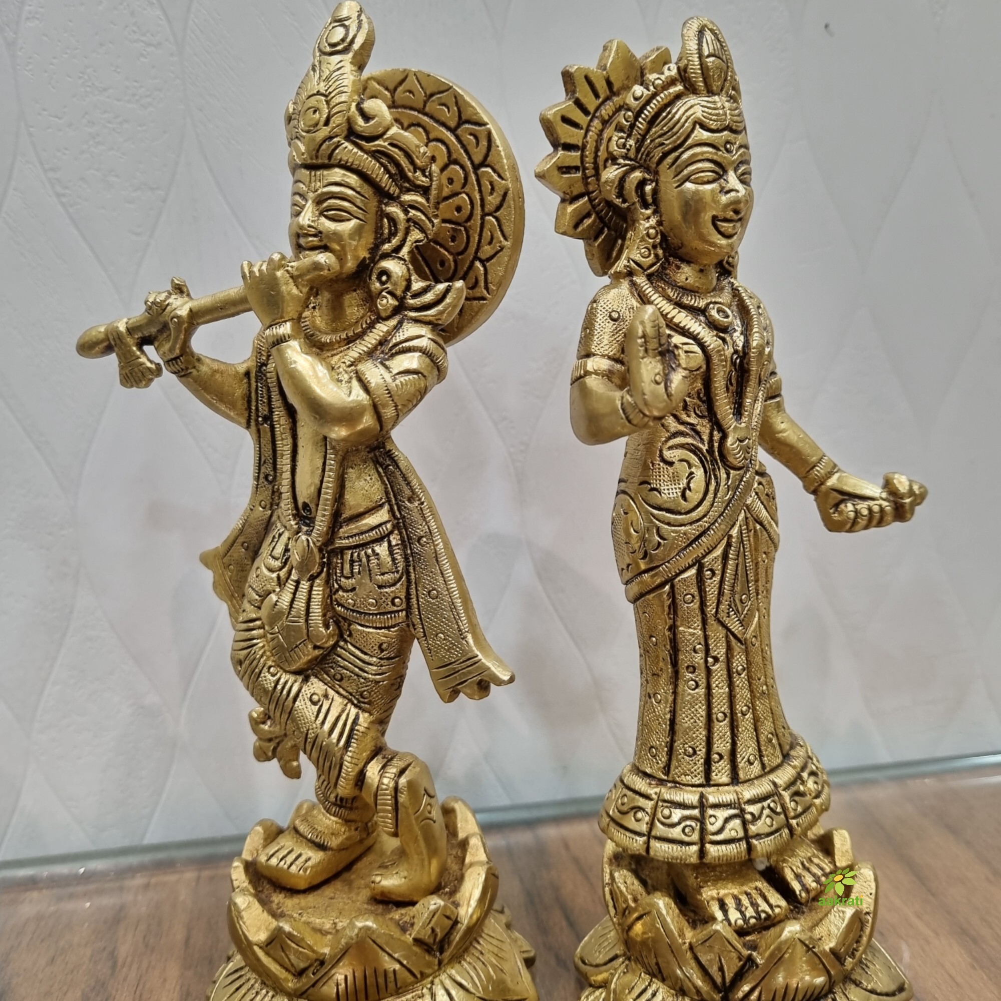 Radha Krishna Brass Statue - 6.5 Inch Height, Antique Yellow Finish | Elegant Decorative Showpiece For Home & Puja Room, Ideal For Gifting