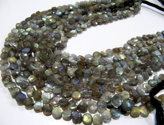 Natural Labradorite Coin Shape 7-8mm Beads Sold Per Strands 13 Inch Long